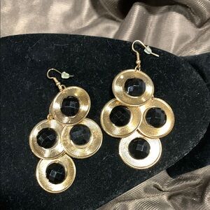 Elegantβ Gold and Black Dangle Earrings - 8055